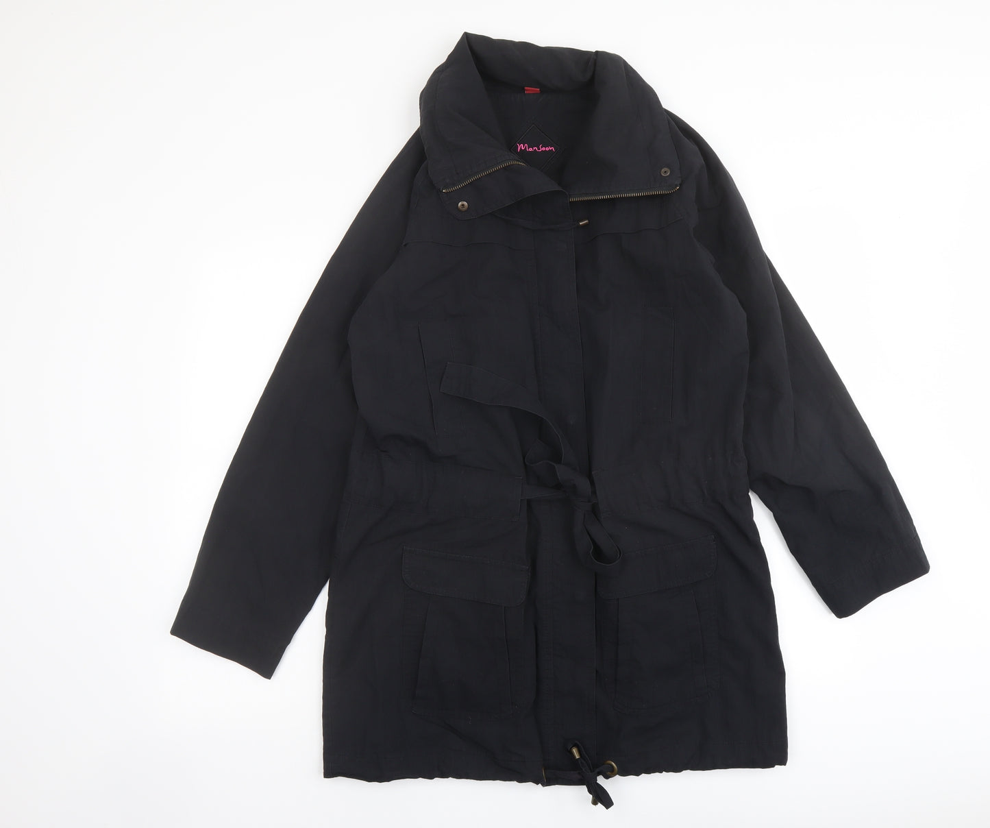 Monsoon Womens Black Overcoat Coat Size 12 Zip