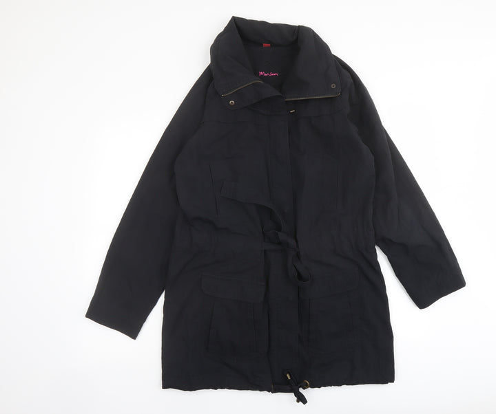 Monsoon Womens Black Overcoat Coat Size 12 Zip