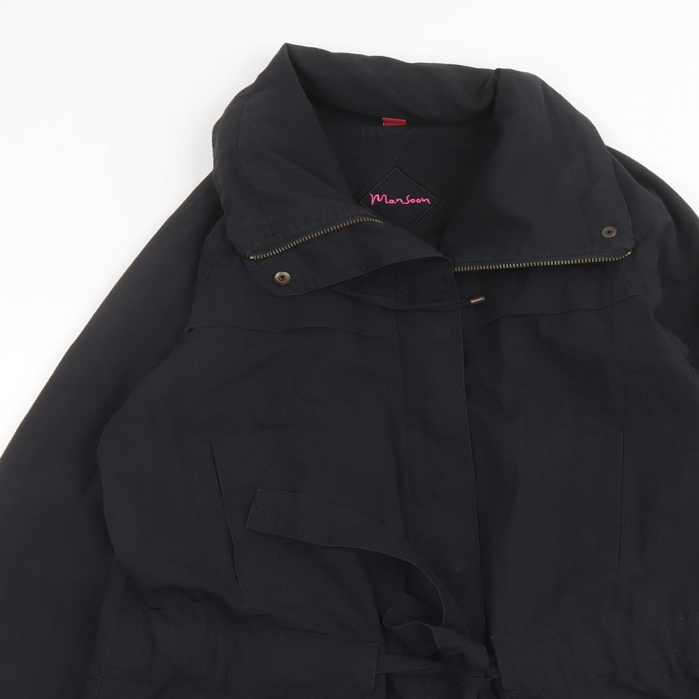 Monsoon Womens Black Overcoat Coat Size 12 Zip