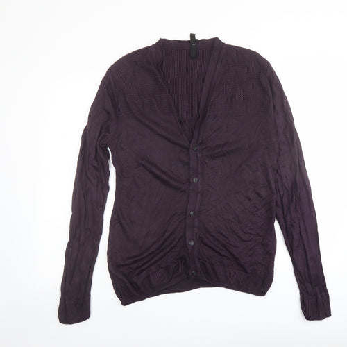 Crafted Womens Purple V-Neck Acrylic Cardigan Jumper Size S
