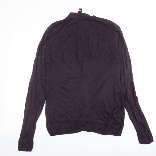 Crafted Womens Purple V-Neck Acrylic Cardigan Jumper Size S