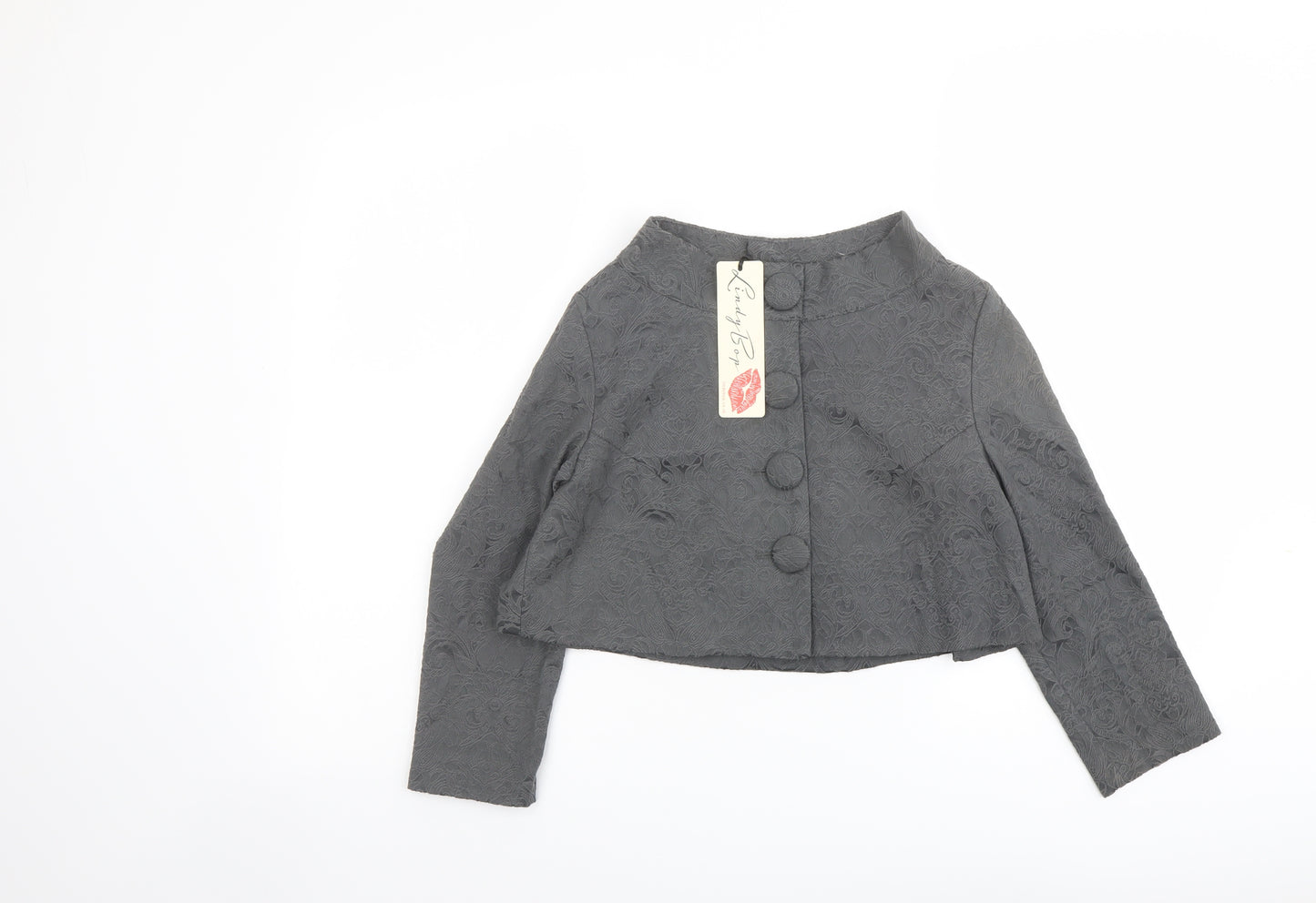 Lindy Bop Womens Grey Floral Jacket Size 8 Button
