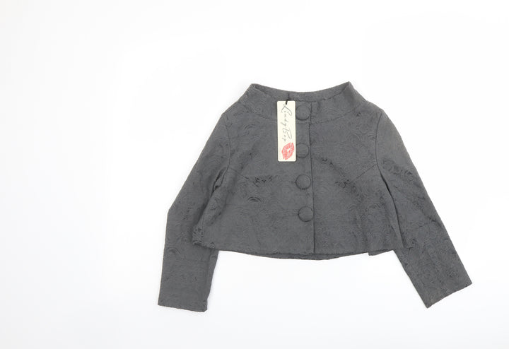Lindy Bop Womens Grey Floral Jacket Size 8 Button