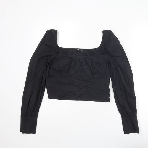 Nasty Gal Womens Black Cotton Cropped Blouse Size 6 Square Neck