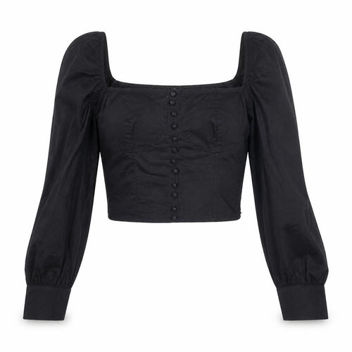 Nasty Gal Womens Black Cotton Cropped Blouse Size 6 Square Neck