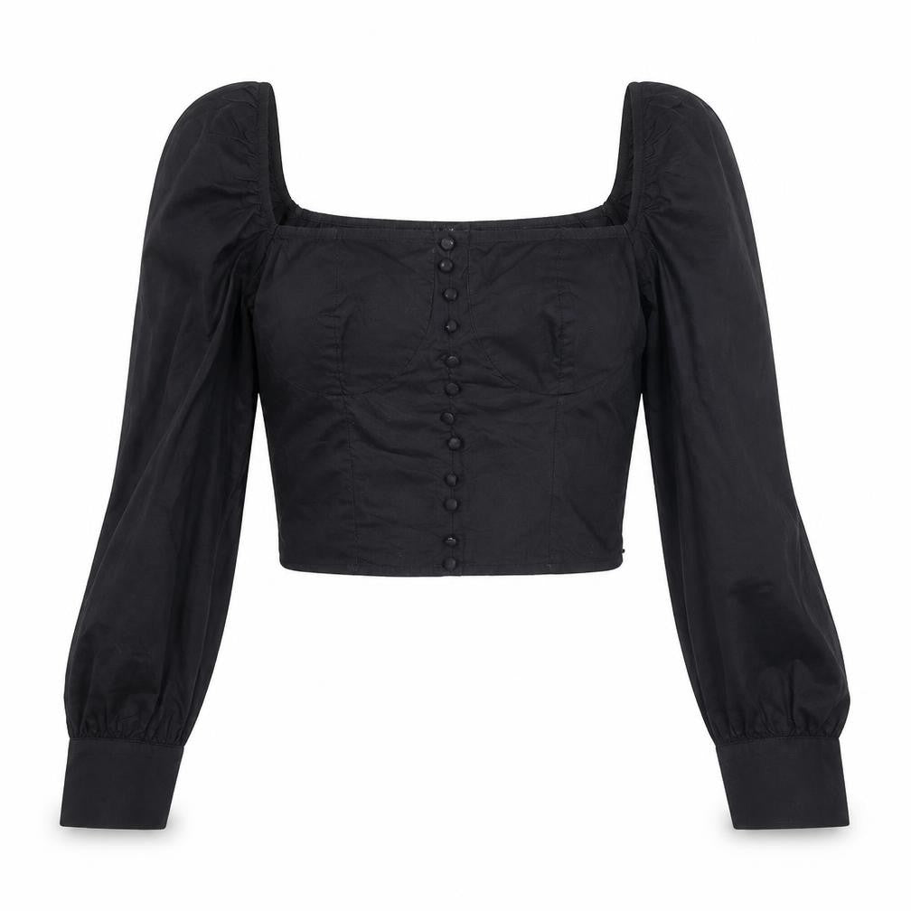 Nasty Gal Womens Black Cotton Cropped Blouse Size 6 Square Neck