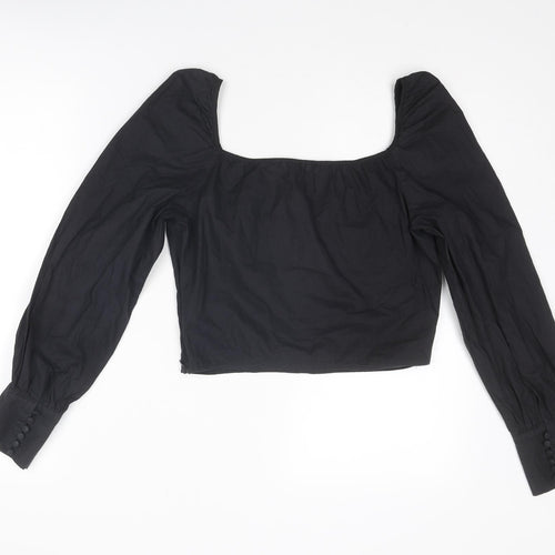 Nasty Gal Womens Black Cotton Cropped Blouse Size 6 Square Neck