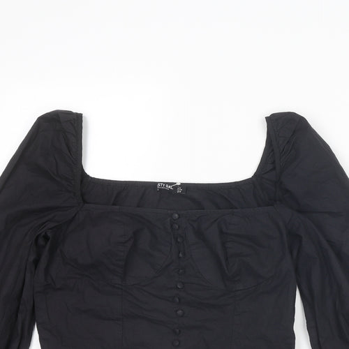 Nasty Gal Womens Black Cotton Cropped Blouse Size 6 Square Neck
