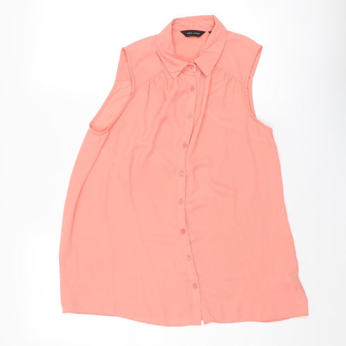 New Look Womens Pink Polyester Basic Button-Up Size 12 Collared