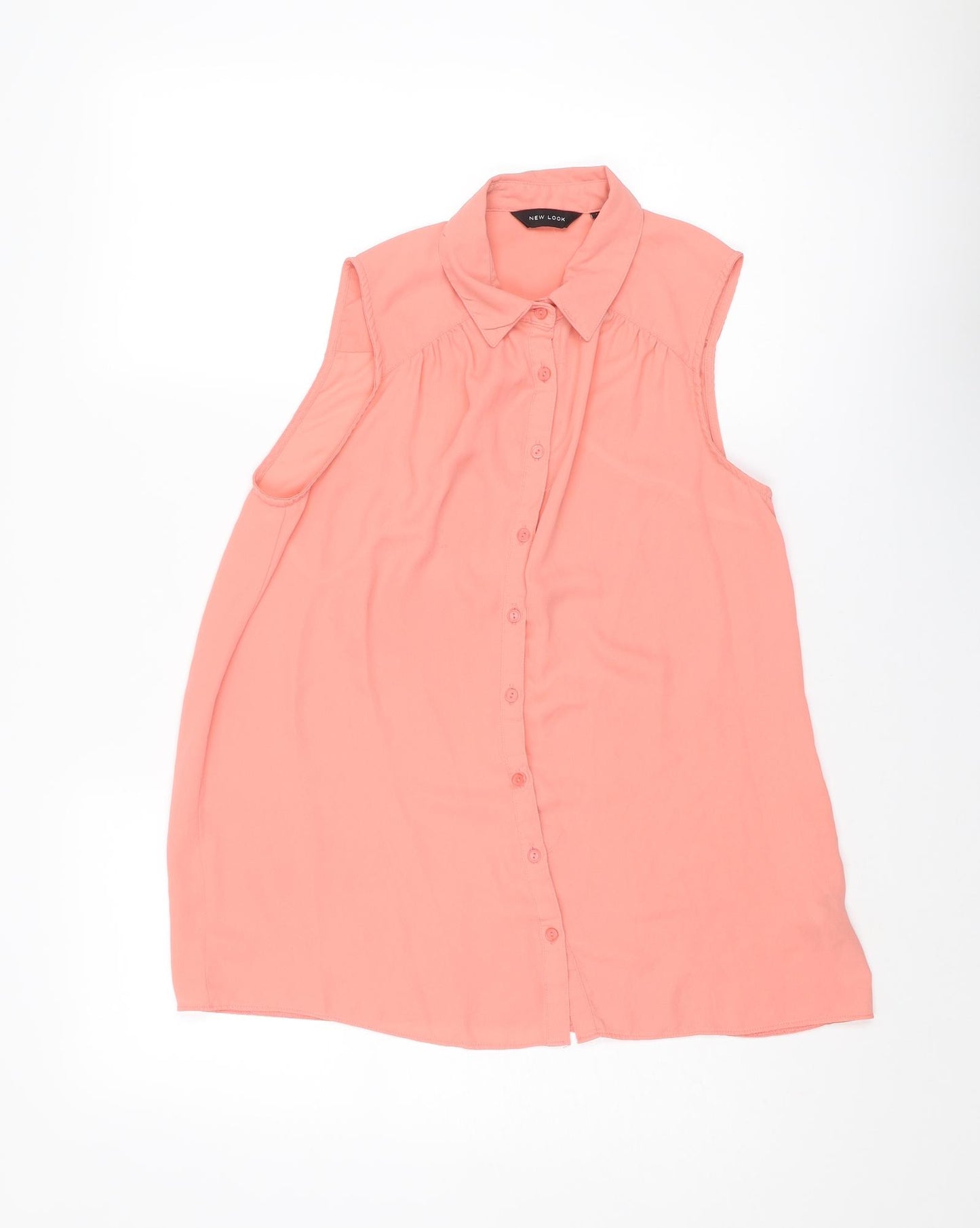New Look Womens Pink Polyester Basic Button-Up Size 12 Collared