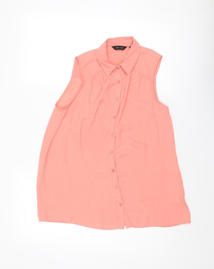 New Look Womens Pink Polyester Basic Button-Up Size 12 Collared
