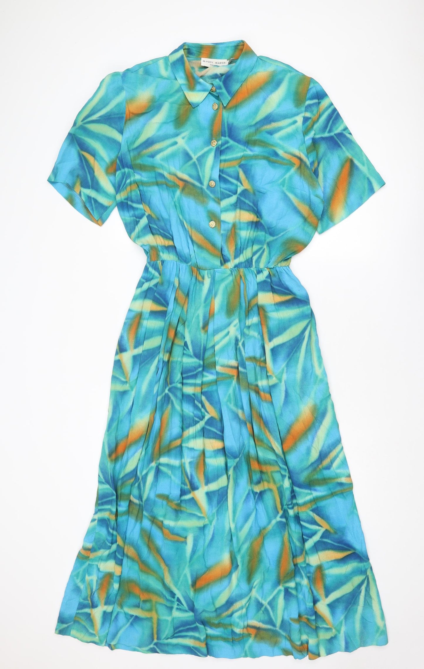 Mandy Marsh Womens Blue Geometric Viscose Shirt Dress Size 16 Collared Button