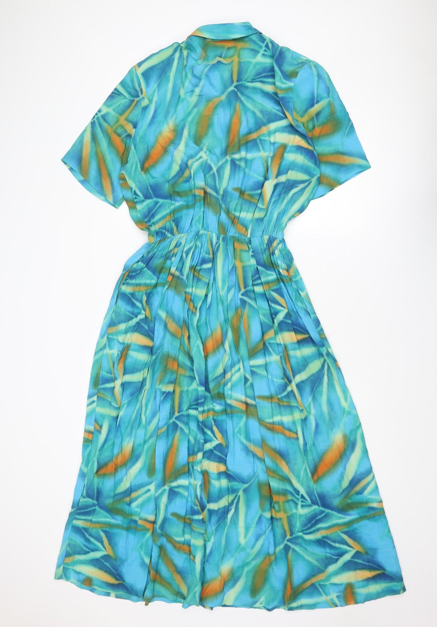 Mandy Marsh Womens Blue Geometric Viscose Shirt Dress Size 16 Collared Button