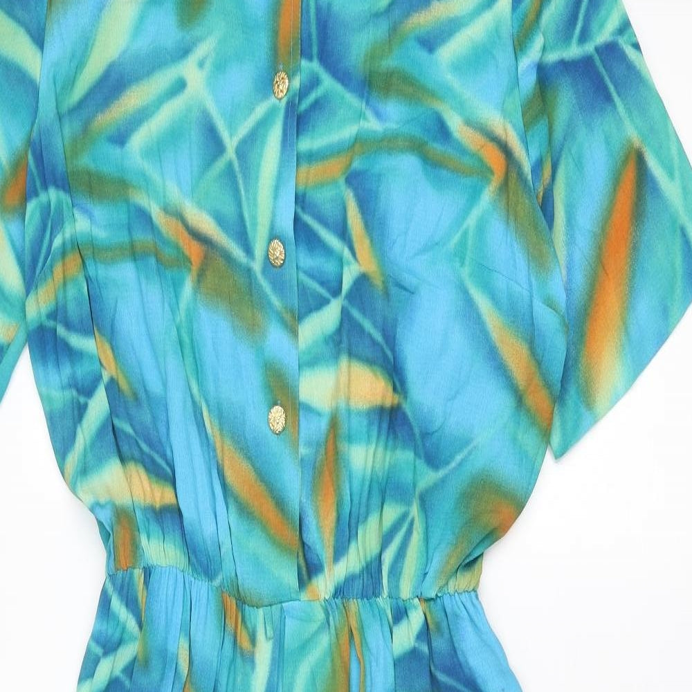 Mandy Marsh Womens Blue Geometric Viscose Shirt Dress Size 16 Collared Button