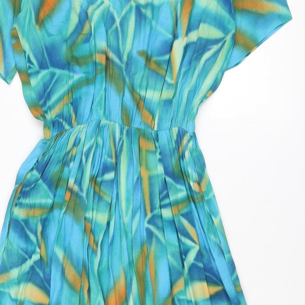 Mandy Marsh Womens Blue Geometric Viscose Shirt Dress Size 16 Collared Button