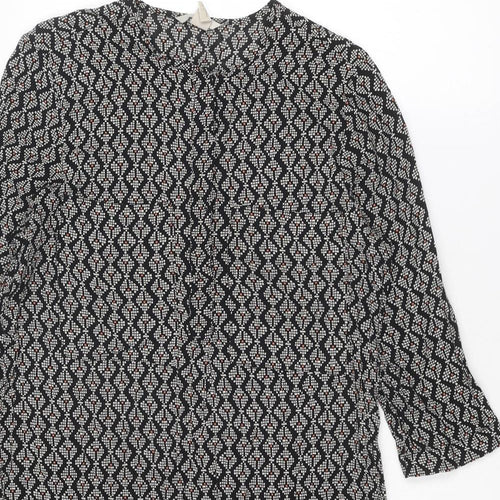 H&M Womens Black Geometric Viscose A-Line Size 8 Round Neck Button