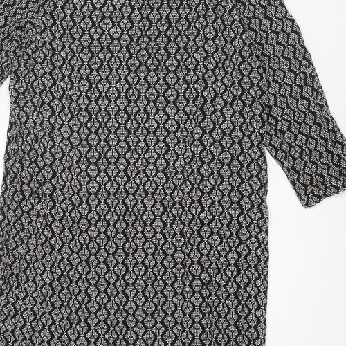 H&M Womens Black Geometric Viscose A-Line Size 8 Round Neck Button