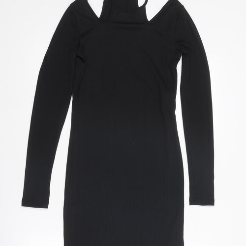 Fire & Glory Womens Black Polyester Shift Size M V-Neck Pullover - Cold Shoulder