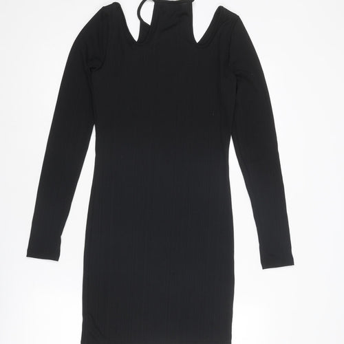 Fire & Glory Womens Black Polyester Shift Size M V-Neck Pullover - Cold Shoulder