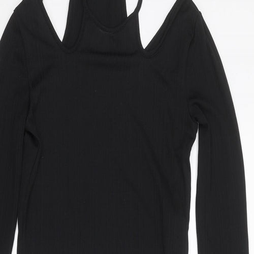 Fire & Glory Womens Black Polyester Shift Size M V-Neck Pullover - Cold Shoulder