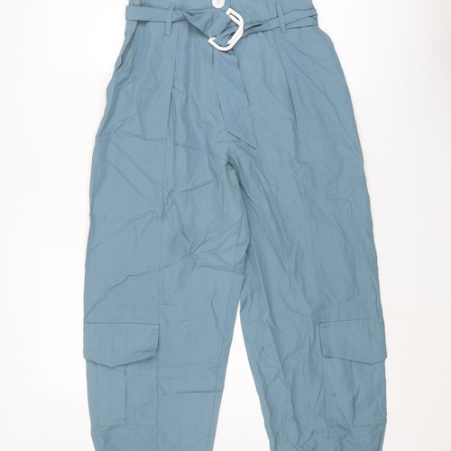 Zara Womens Blue Viscose Cargo Trousers Size XS L26 in Regular Zip