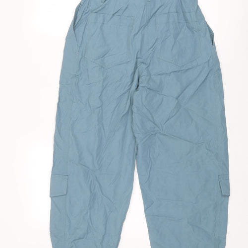 Zara Womens Blue Viscose Cargo Trousers Size XS L26 in Regular Zip