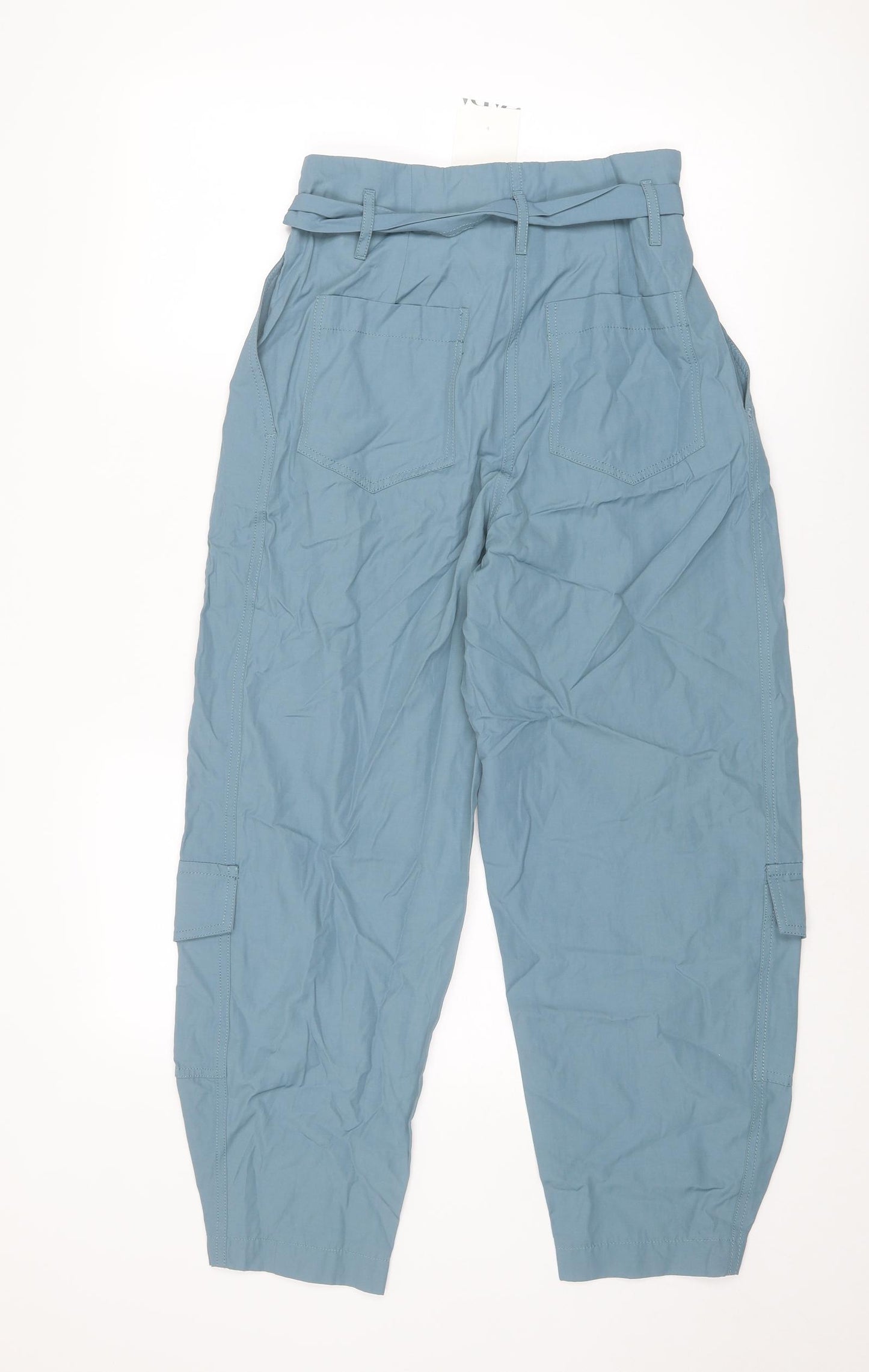 Zara Womens Blue Viscose Cargo Trousers Size XS L26 in Regular Zip