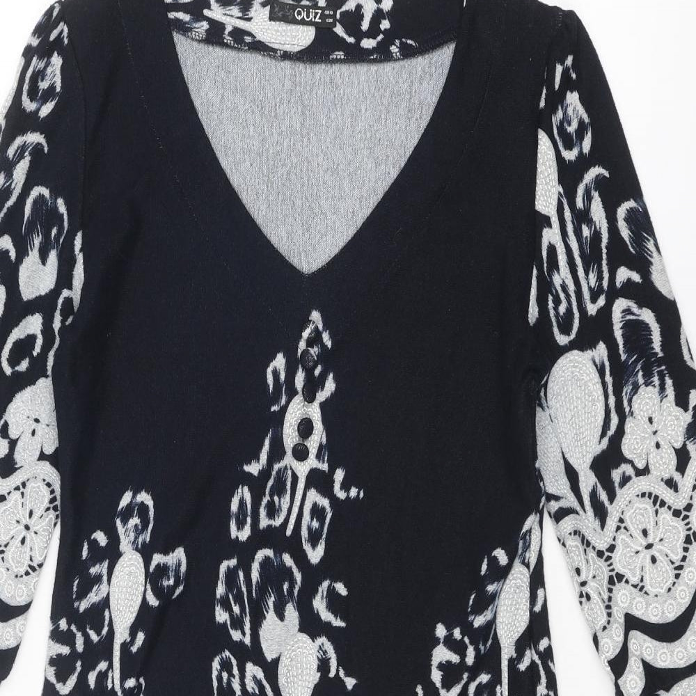 Quiz Womens Blue Geometric Polyester A-Line Size 10 V-Neck Pullover