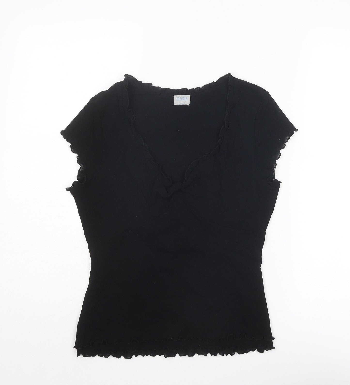Oasis Womens Black Polyamide Basic T-Shirt Size 14 V-Neck