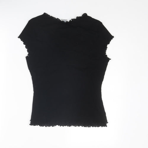 Oasis Womens Black Polyamide Basic T-Shirt Size 14 V-Neck