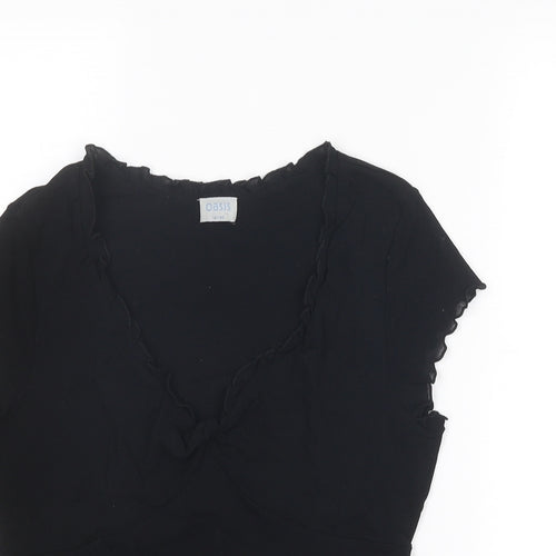 Oasis Womens Black Polyamide Basic T-Shirt Size 14 V-Neck
