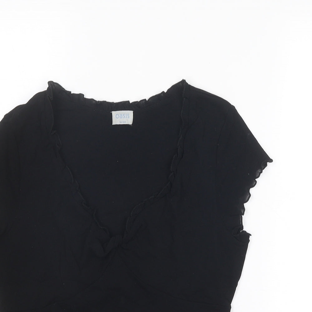 Oasis Womens Black Polyamide Basic T-Shirt Size 14 V-Neck