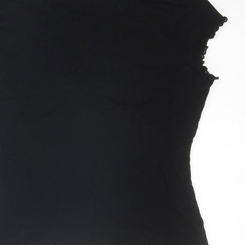 Oasis Womens Black Polyamide Basic T-Shirt Size 14 V-Neck
