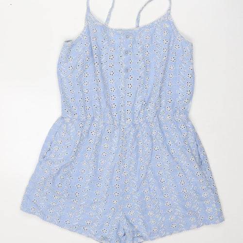 Isla Rose Womens Blue Floral Cotton Playsuit One-Piece Size M L3 in Tie