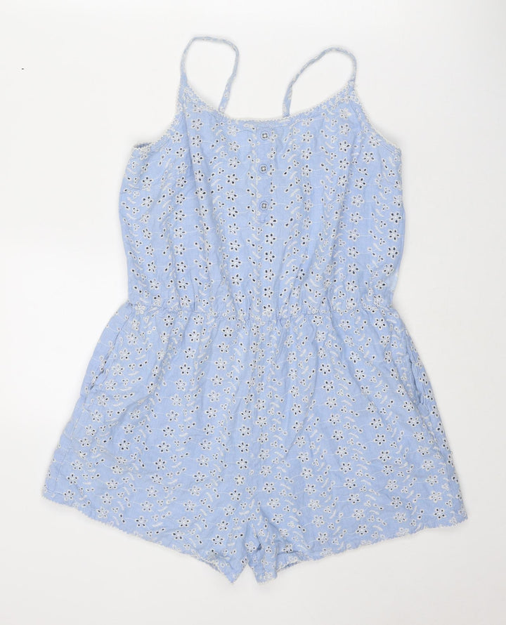 Isla Rose Womens Blue Floral Cotton Playsuit One-Piece Size M L3 in Tie