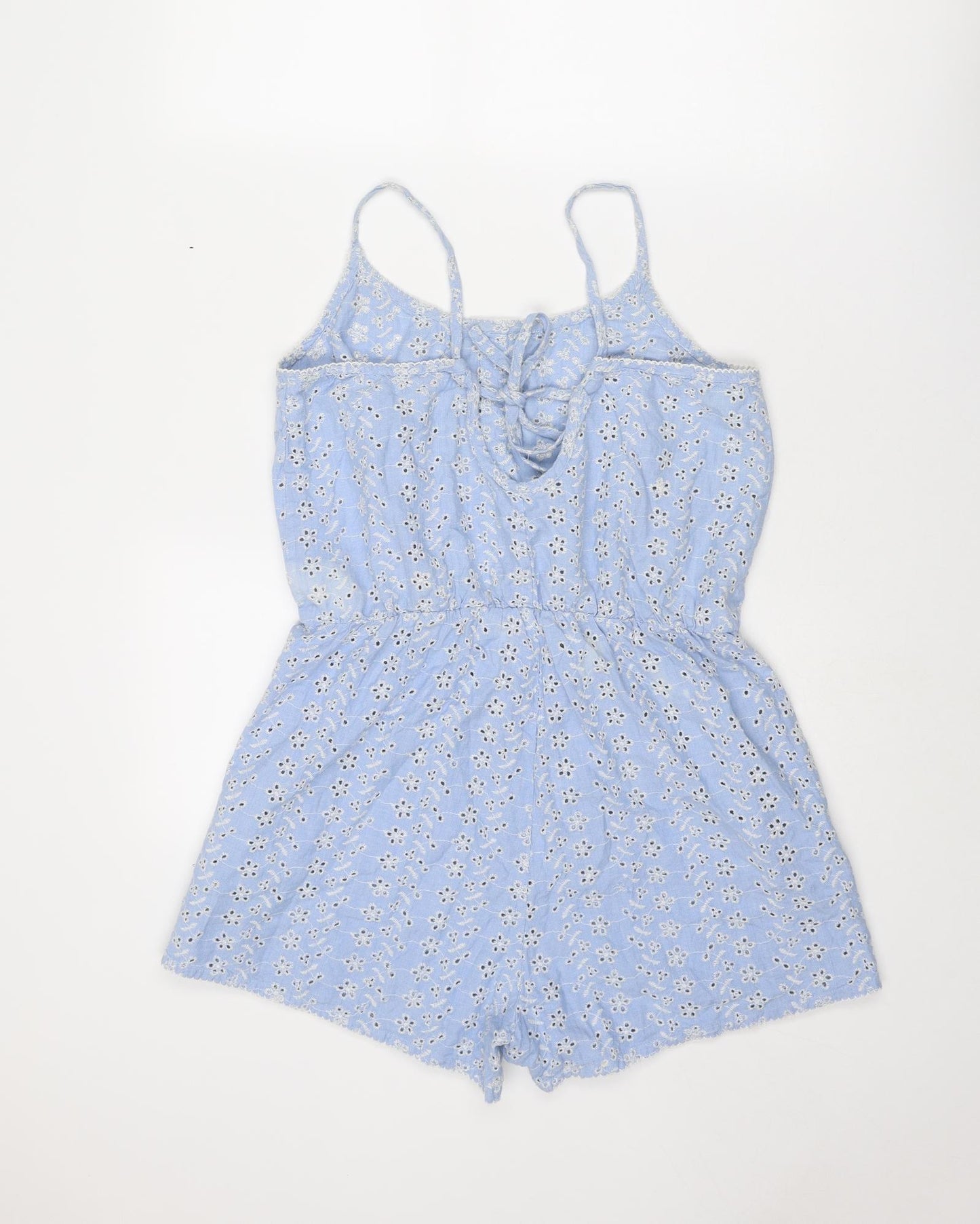 Isla Rose Womens Blue Floral Cotton Playsuit One-Piece Size M L3 in Tie