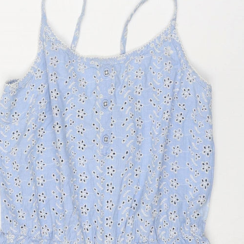 Isla Rose Womens Blue Floral Cotton Playsuit One-Piece Size M L3 in Tie