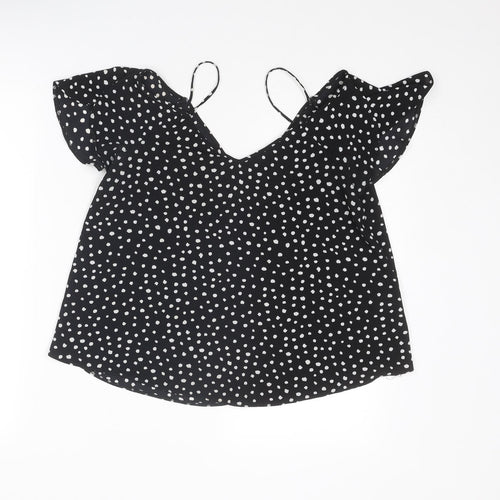 River Island Womens Black Animal Print Polyester Basic Blouse Size 10 V-Neck - Spotted