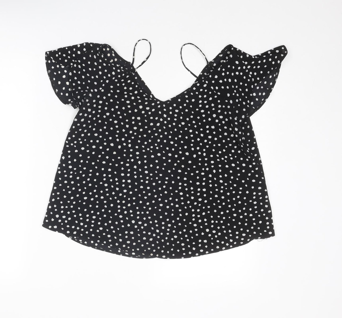 River Island Womens Black Animal Print Polyester Basic Blouse Size 10 V-Neck - Spotted
