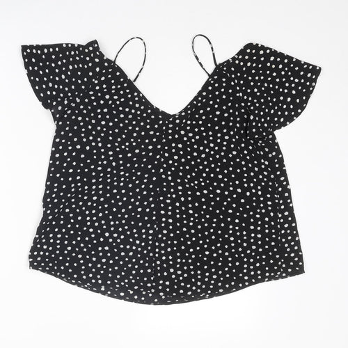 River Island Womens Black Animal Print Polyester Basic Blouse Size 10 V-Neck - Spotted