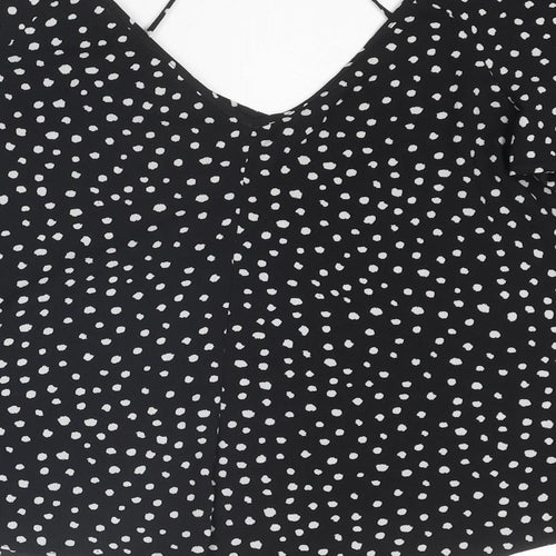 River Island Womens Black Animal Print Polyester Basic Blouse Size 10 V-Neck - Spotted