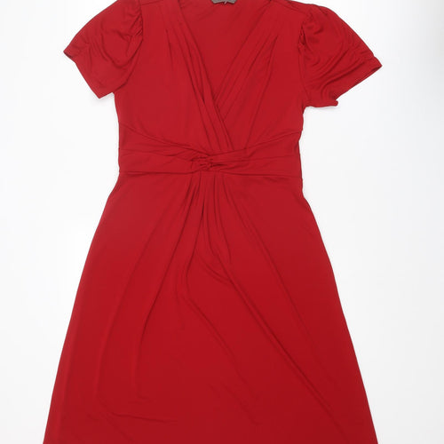 Marks and Spencer Womens Red Polyester A-Line Size 10 V-Neck Pullover