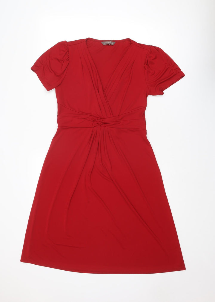 Marks and Spencer Womens Red Polyester A-Line Size 10 V-Neck Pullover