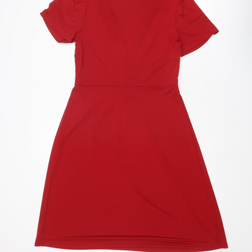 Marks and Spencer Womens Red Polyester A-Line Size 10 V-Neck Pullover