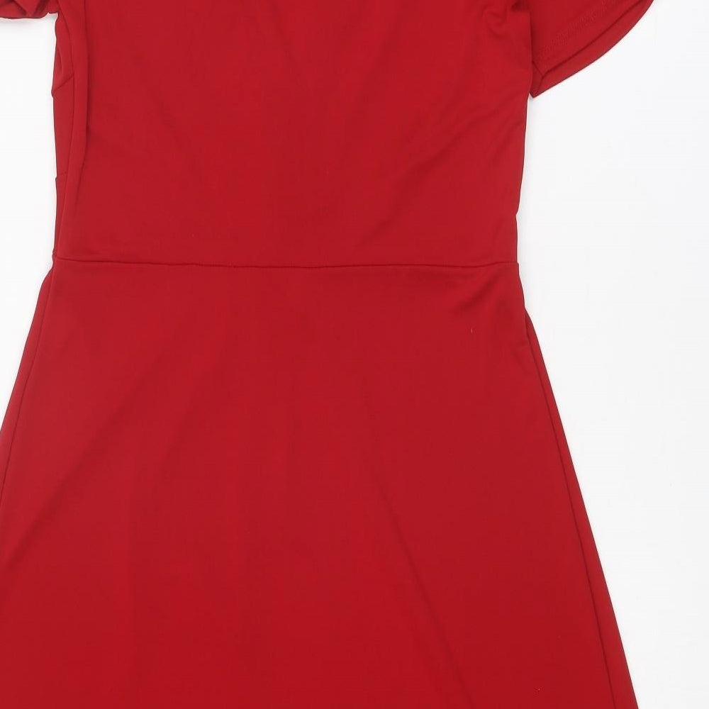 Marks and Spencer Womens Red Polyester A-Line Size 10 V-Neck Pullover