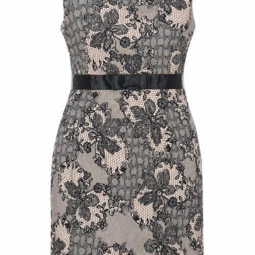 New Look Womens Pink Floral Polyester Pencil Dress Size 12 Boat Neck Zip - Lace Overlay