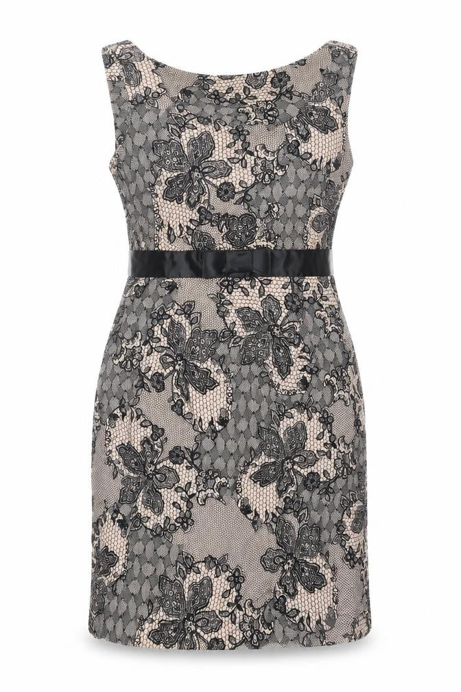 New Look Womens Pink Floral Polyester Pencil Dress Size 12 Boat Neck Zip - Lace Overlay