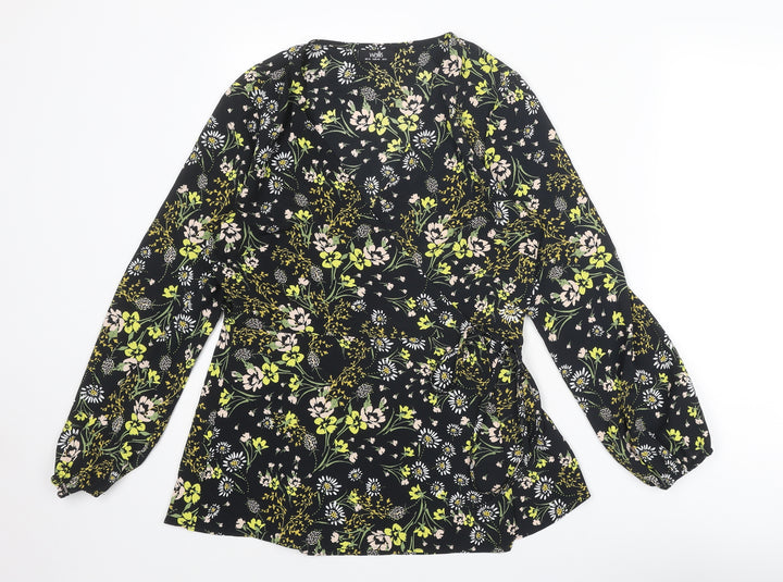 Wallis Womens Multicoloured Floral Polyester Wrap Blouse Size 12 V-Neck