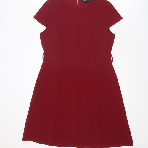 Dorothy Perkins Womens Red Polyester Fit & Flare Size 12 Boat Neck Button