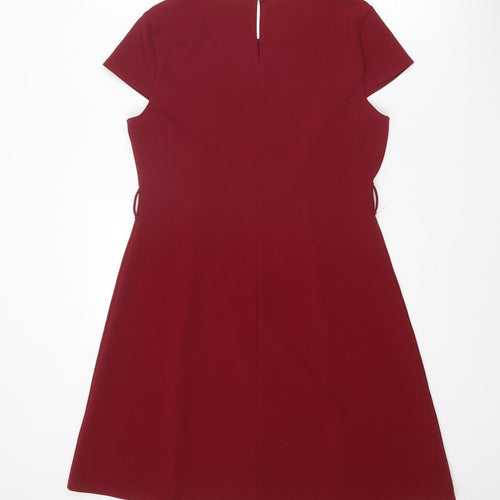 Dorothy Perkins Womens Red Polyester Fit & Flare Size 12 Boat Neck Button